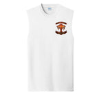 White Reforged muscle tank, front view, with the small Blood, Fire & Protein brand emblem on the chest.
